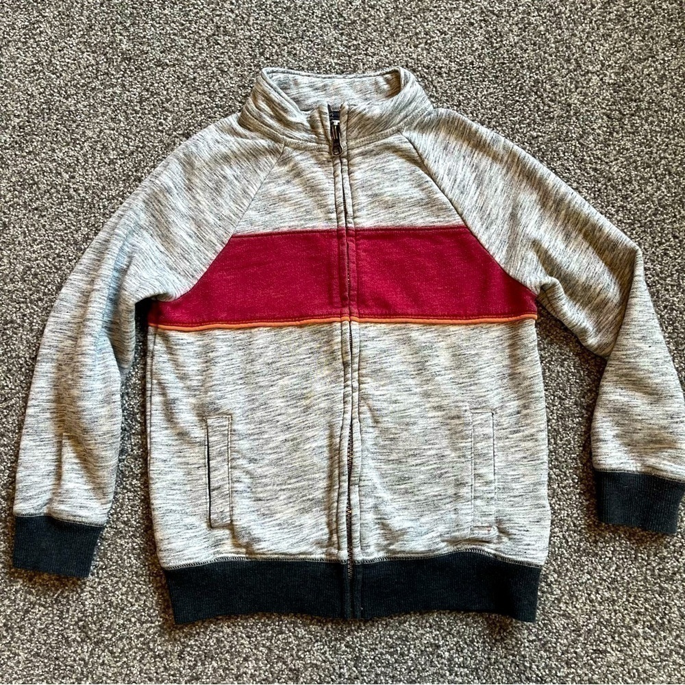 Cat & Jack Grey Red and Blue Zip Up Mock Neck Sweatshirt - size XS (4/5)